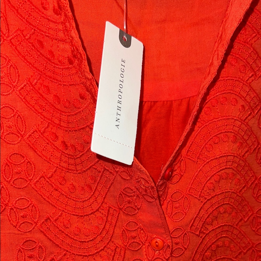 Anthropologie Tiny Vibrant Orange Lace Blouse - Picture 8 of 8